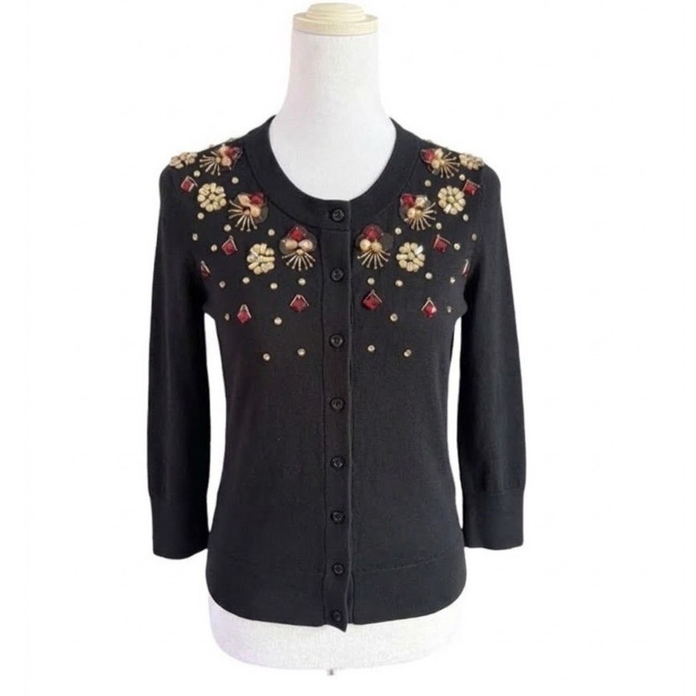 Kate Spade Black Jewel Embellished Silk Cashmere Cardigan S Preppy Elevated
